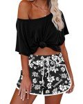 Summer Casual Hawaiian Shorts for Women Swim Beach Water Drawstring Boardshorts Black Floral 2XL