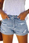 Metietila Women's Casual High Waisted Ripped Denim Shorts Folded Hem Stretch Jeans Shorts Denim Blue L