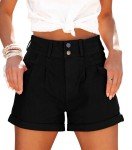 BETTE BOUTIK Womens Relaxed Fit Casual High Waist Pocketed Denim Shorts Ladies Cuffed Short Hem Jean Shorts Black M