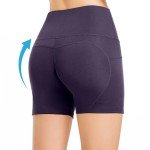 HIBETY 2 Pack Women's Bike Shorts High Waisted Yoga Running Workout Shorts Tummy Control Gym Athletic Shorts with Pockets Black/Purple-2P03-M