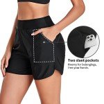 RELLECIGA Women's Black High Waisted Swim Shorts with Pockets UV Sun Protection Board Shorts for Women Size Medium