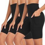 NEW YOUNG 3 Pack Biker Shorts for Women with Pockets High Waisted 8''Tummy Control Black Workout Yoga Short Pants
