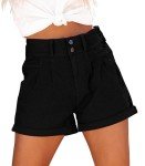 BETTE BOUTIK Womens Relaxed Fit Casual High Waist Pocketed Denim Shorts Ladies Cuffed Short Hem Jean Shorts Black M
