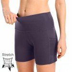 HIBETY 2 Pack Women's Bike Shorts High Waisted Yoga Running Workout Shorts Tummy Control Gym Athletic Shorts with Pockets Black/Purple-2P03-M
