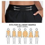 RELLECIGA Women's Black High Waisted Swim Shorts with Pockets UV Sun Protection Board Shorts for Women Size Medium