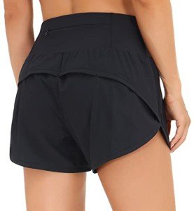Dragon Fit Women's Quick-Dry Running Shorts Athletic Sweat Workout Shorts with Mesh Liner Zipper Pockets (Small, Black)
