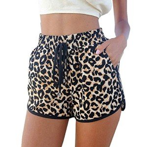 Kafeimali Women's Fashion Summer Leopard Beach Shorts Casual Short Pants, Leopard, Medium