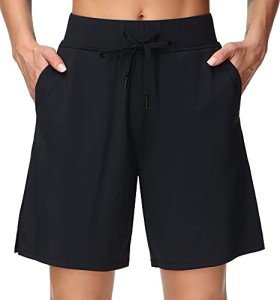 Dragon Fit Women's Lounge Bermuda Shorts Long Athletic Workout Yoga Shorts with Pockets Casual Pajama Sweat Shorts (Large, Black, l)