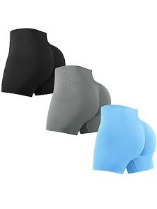 LISSMOMO 3 Piece Workout Shorts Womens Seamless High Waisted Scrunch Butt Athletic Gym Yoga Biker Shorts S-XL (L162 Bl/Gra/Blue S)