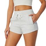 NIMENJOJA Womens Sweat Shorts Comfy Athletic Gym Shorts for Workout Casual Lounge with Pockets Heather White