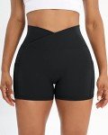 Iserkafe Workout Shorts for Women 2 Pcs Pack Cross Waist Active Gym Spandex Stretchy Yoga Compression with Side Pockets,Black+Black-XS