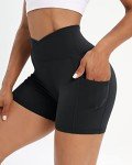 Iserkafe Workout Shorts for Women 2 Pcs Pack Cross Waist Active Gym Spandex Stretchy Yoga Compression with Side Pockets,Black+Black-XS