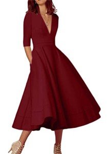 Elegant 3/4 Sleeve Wine Red Evening Dress