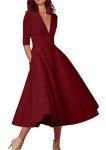 Elegant 3/4 Sleeve Wine Red Evening Dress