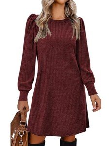Cozy Burgundy Long Sleeve Sweater Dress for Women