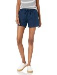 Amazon Essentials Women's 5 Inch Inseam Drawstring Linen Blend Short, Navy, Medium