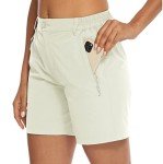 YSENTO Women's Hiking Shorts Quick Dry Water Resistant Athletic Active Golf Cargo Shorts Zipper Pockets Beige XL