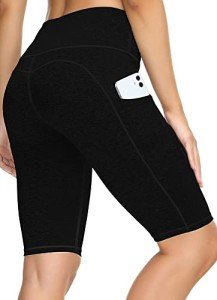 ALONG FIT 11" Biker Shorts for Women with Pockets High Waisted Yoga Running Workout Gym Short Tummy Control Black