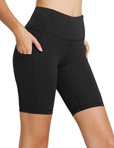 BALEAF Women's Biker Shorts High Waist 8 inch Workout Gym Yoga Running Compression Spandex Shorts with Pockets Black Size L