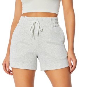 NIMENJOJA Womens High Waisted Sweat Shorts Drawstring Athletic Gym Shorts for Workout Lounge with Pockets Heather White