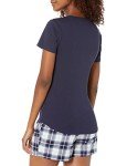 Amazon Essentials Women's Poplin Short and Sleep Tee Set, Plaid/Navy, L