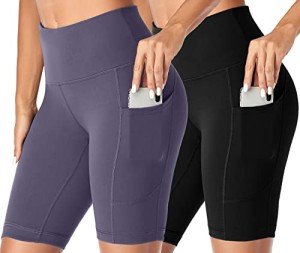 Holure Women's 2 Pack High Waist Yoga Short Workout Running Athletic Compression Shorts Black/Purple-M