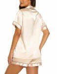 Ekouaer Pajama Shorts Set Women's Summer Sleepwear Silky Button Down Nightwear Satin Short Sleeve Sleep Top with Shorts (Champagne,M)