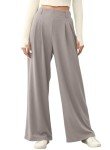 EVALESS Womens High Waisted Pants Plain Solid Color Wide Leg Waffle Knit Dressy Business Casual Pants Trousers with Pockets, Grey X-Large