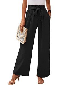 Heymoments Wide Leg Women Pants Casul Lightweiht Waisted Adjustable Tie Knot Loose Comfy Flowy Casual Trousers Black X-Large