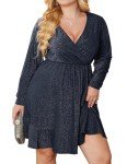 Plus Size Deep V Neck Sequin Mini Dress - Blue