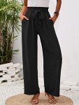 Heymoments Wide Leg Women Pants Casul Lightweiht Waisted Adjustable Tie Knot Loose Comfy Flowy Casual Trousers Black X-Large