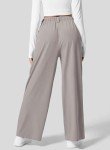 EVALESS Womens High Waisted Pants Plain Solid Color Wide Leg Waffle Knit Dressy Business Casual Pants Trousers with Pockets, Grey X-Large