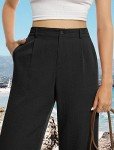 Feiersi Women's Casual Wide Leg Pants High Waisted Long Trousers Button Down Straight Palazzo Pants with Pockets(Black,Small)