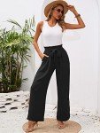 Heymoments Wide Leg Women Pants Casul Lightweiht Waisted Adjustable Tie Knot Loose Comfy Flowy Casual Trousers Black X-Large