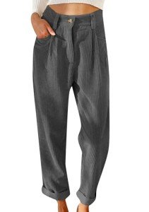 YMING Womens Elastic Waist Corduroy Pants Wide Leg Casual Pants High Waisted Straight Leg Yoga Pants Dark Grey L