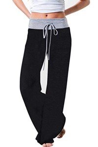 YAMTHR Womens Wide Leg Palazzo Pants Floral Printed High Waist Drawstring Trousers Lounge Pants (Black6, XX-Large)