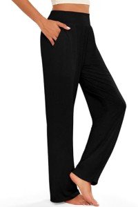 WNEEDU Womens Casual Loose Pants Woman Yoga Pants Summer Loose High Waisted Wide Leg Pants with Pockets 2024 New Trousers Black M