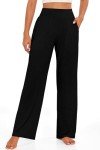 WNEEDU Womens Casual Loose Pants Woman Yoga Pants Summer Loose High Waisted Wide Leg Pants with Pockets 2024 New Trousers Black M