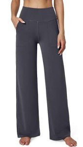 wkwmrpet Wide Leg Yoga Pants Women Petite Stretchy Trouser Style Dress Pants with Pockets Dark Gray S