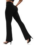 VOOVEEYA Casual Bootcut Yoga Dress Pants for Women 4 Pockets-Flare Leggings High Waist Tummy Control Bootleg Work Pants（Bootcut-Solid Black-L）