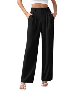 VIISHOW Women's Causal Pants Wide Leg Trousers Flowy Loose Palazzo Button Down Work Pants with Pockets, Black, X-Large