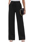 Heymoments Women Wide Leg Pants Black Large Drawstring High Waist Loose Casual Pants Adjustable Tie Knot Long Straight Belted Pants Trousers with Pockets