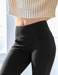 VOOVEEYA Casual Bootcut Yoga Dress Pants for Women 4 Pockets-Flare Leggings High Waist Tummy Control Bootleg Work Pants（Bootcut-Solid Black-L）