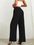 Heymoments Women Wide Leg Pants Black Large Drawstring High Waist Loose Casual Pants Adjustable Tie Knot Long Straight Belted Pants Trousers with Pockets