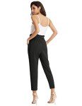 GRACE KARIN Women's High Waisted Paper Bag Pants Casual Long Trouser with Pockets Black M