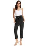 GRACE KARIN Women's High Waisted Paper Bag Pants Casual Long Trouser with Pockets Black M