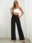 Heymoments Women Wide Leg Pants Black Large Drawstring High Waist Loose Casual Pants Adjustable Tie Knot Long Straight Belted Pants Trousers with Pockets
