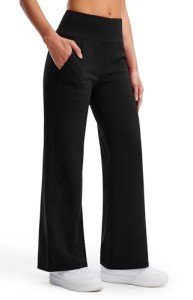 Libin Wide Leg Yoga Pants for Women 29" Trouser Desss Pants with Pockets High Waist Comfy Stretch Casual Loose Sweatpants for Palazzo Workout Slacks, Black, XL