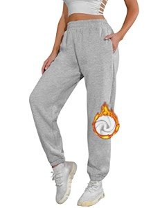 heekpek Jogging Pants Women Baggy Sweatpants High Elastic Waist Jogger Sports Pant with Pockets Warm Workout Fleece Trousers Light Grey