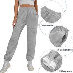 heekpek Jogging Pants Women Baggy Sweatpants High Elastic Waist Jogger Sports Pant with Pockets Warm Workout Fleece Trousers Light Grey